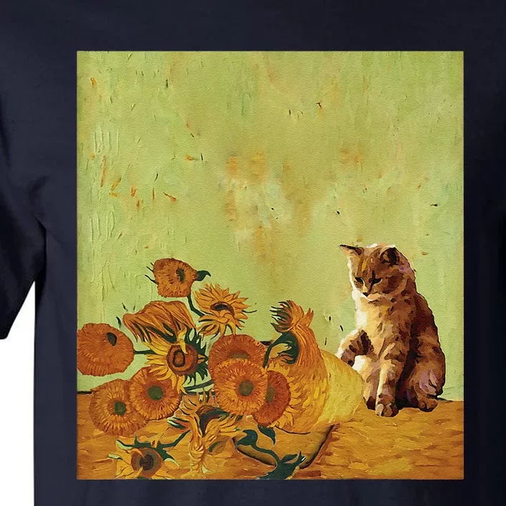 Van Gogh Sunflowers Funny Cat Art Painting Tall T-Shirt