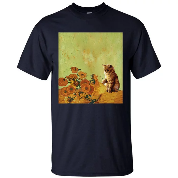 Van Gogh Sunflowers Funny Cat Art Painting Tall T-Shirt