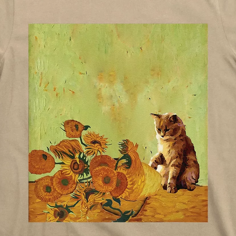 Van Gogh Sunflowers Funny Cat Art Painting T-Shirt