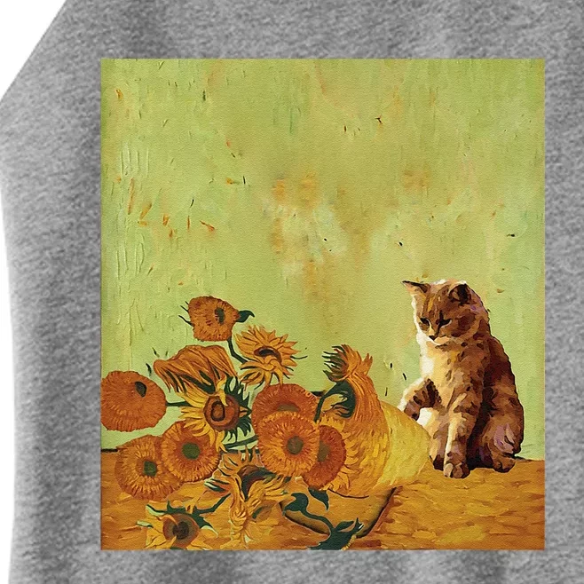 Van Gogh Sunflowers Funny Cat Art Painting Women’s Perfect Tri Rocker Tank