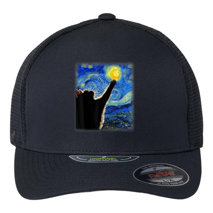 Van Gogh Starry Night Cat Flexfit Unipanel Trucker Cap