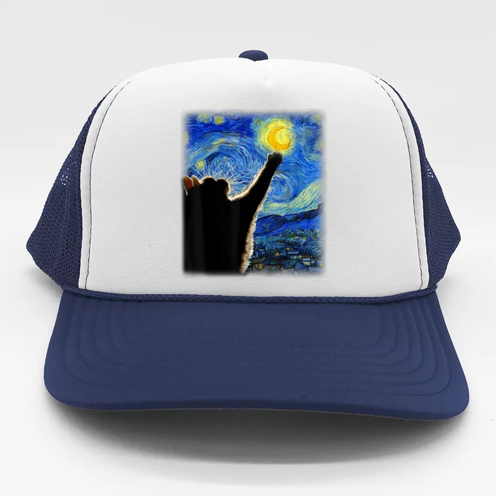 Van Gogh Starry Night Cat Trucker Hat