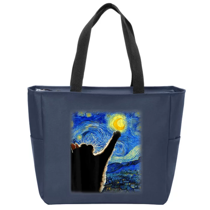 Van Gogh Starry Night Cat Zip Tote Bag