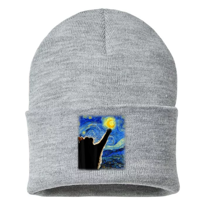 Van Gogh Starry Night Cat Sustainable Knit Beanie