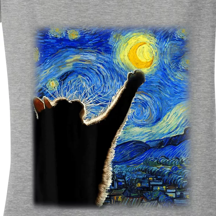 Van Gogh Starry Night Cat Women's V-Neck T-Shirt