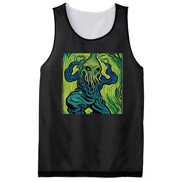 Van Gogh Style Cthulhu Lovecraft Mesh Reversible Basketball Jersey Tank