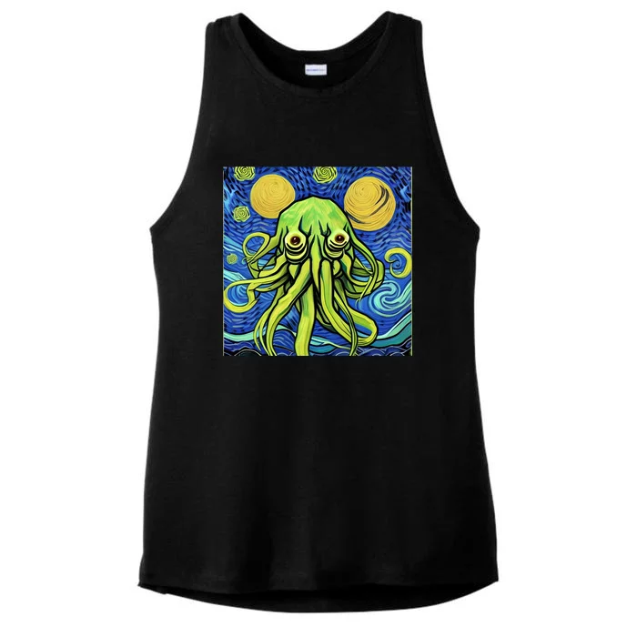 Van Gogh Style Cthulhu Lovecraft Starry Night Ladies Tri-Blend Wicking Tank