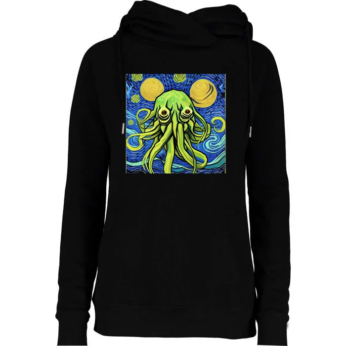 Van Gogh Style Cthulhu Lovecraft Starry Night Womens Funnel Neck Pullover Hood