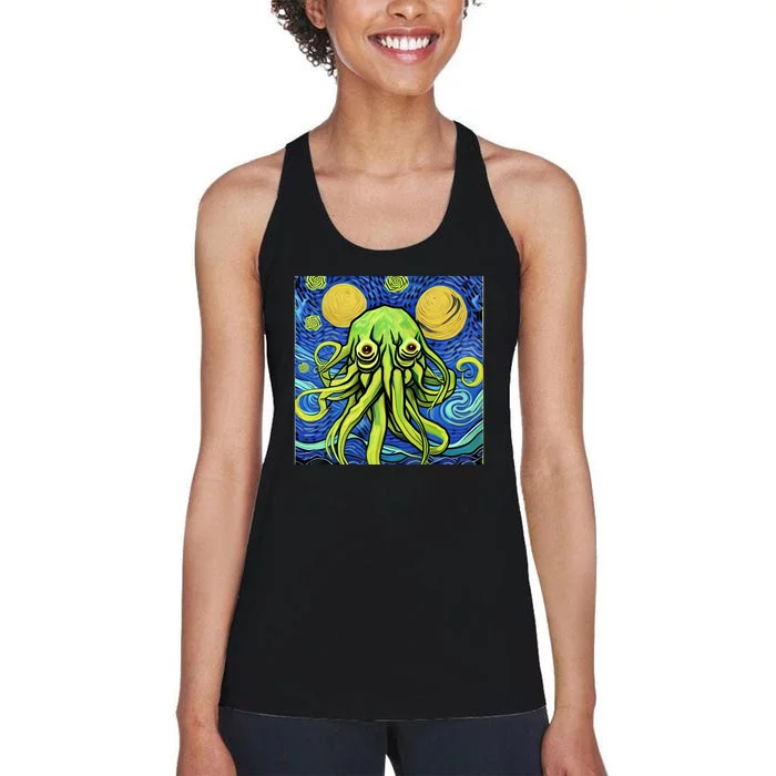 Van Gogh Style Cthulhu Lovecraft Starry Night Women's Racerback Tank