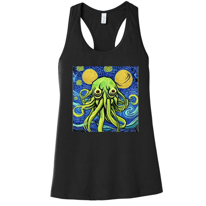 Van Gogh Style Cthulhu Lovecraft Starry Night Women's Racerback Tank