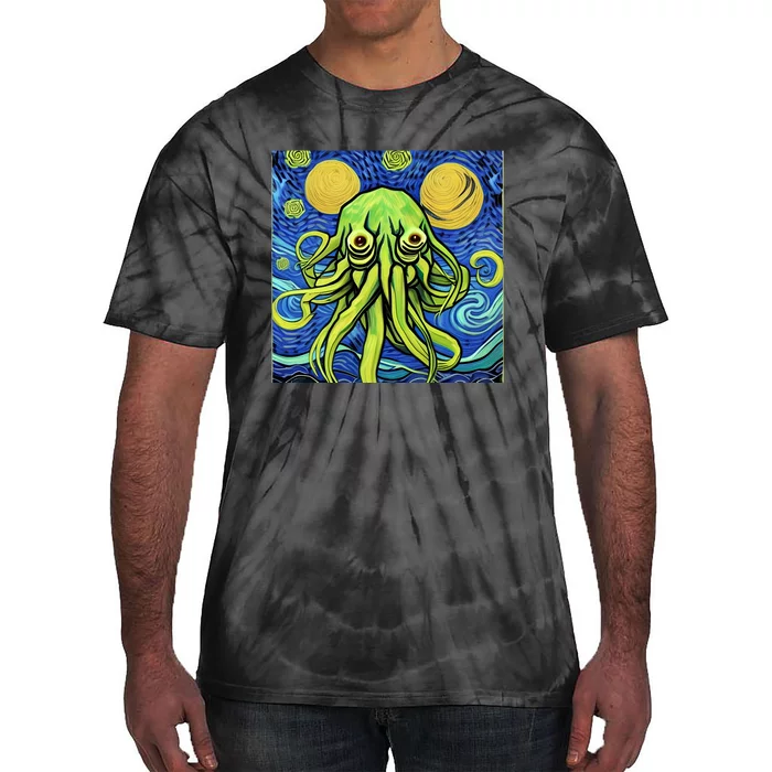 Van Gogh Style Cthulhu Lovecraft Starry Night Tie-Dye T-Shirt