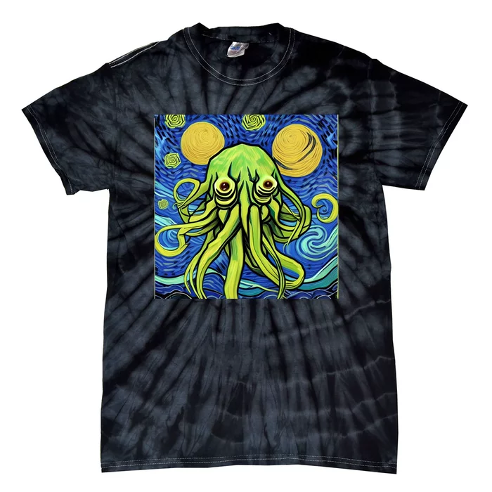 Van Gogh Style Cthulhu Lovecraft Starry Night Tie-Dye T-Shirt