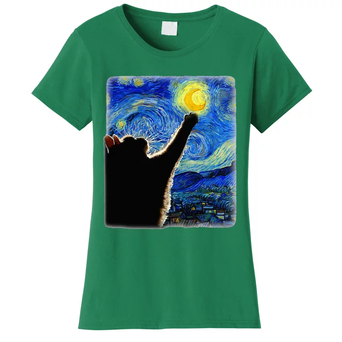 Van Gogh Starry Night Cat Classic Fit Cat Women's T-Shirt