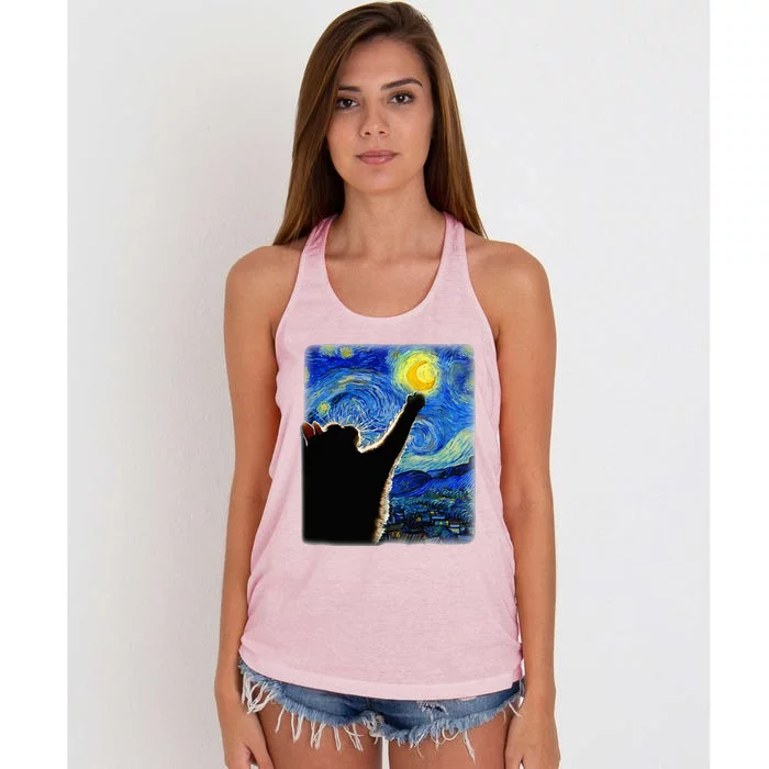 Van Gogh Starry Night Cat Classic Fit Cat Women's Knotted Racerback Tank