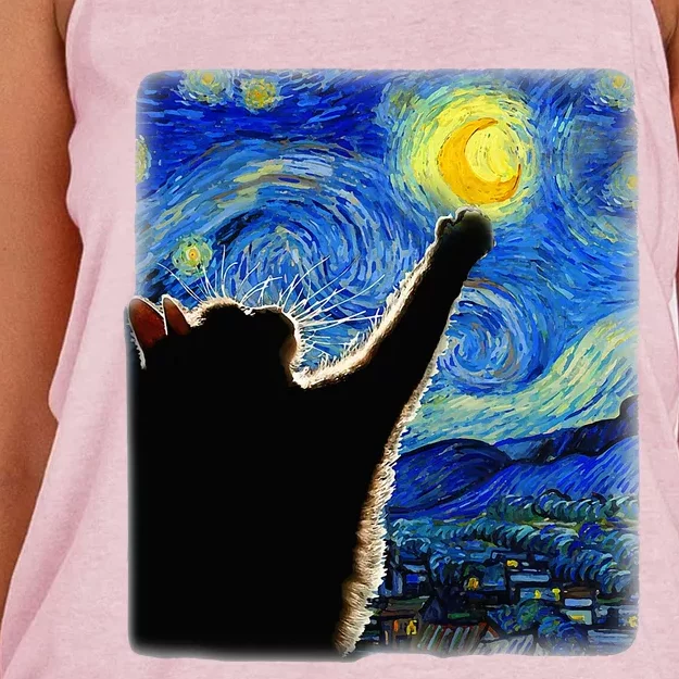 Van Gogh Starry Night Cat Classic Fit Cat Women's Knotted Racerback Tank