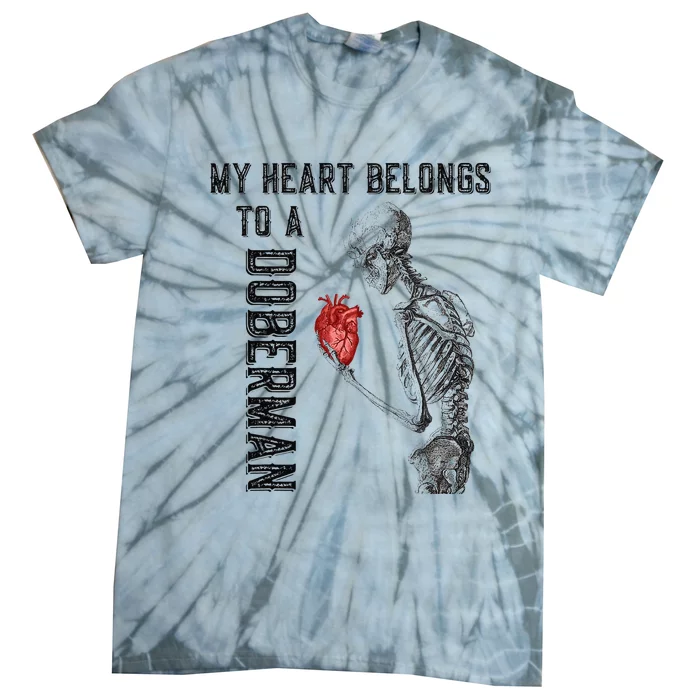 Vintage Goth Skeleton My Heart Belongs To A Doberman Tie-Dye T-Shirt