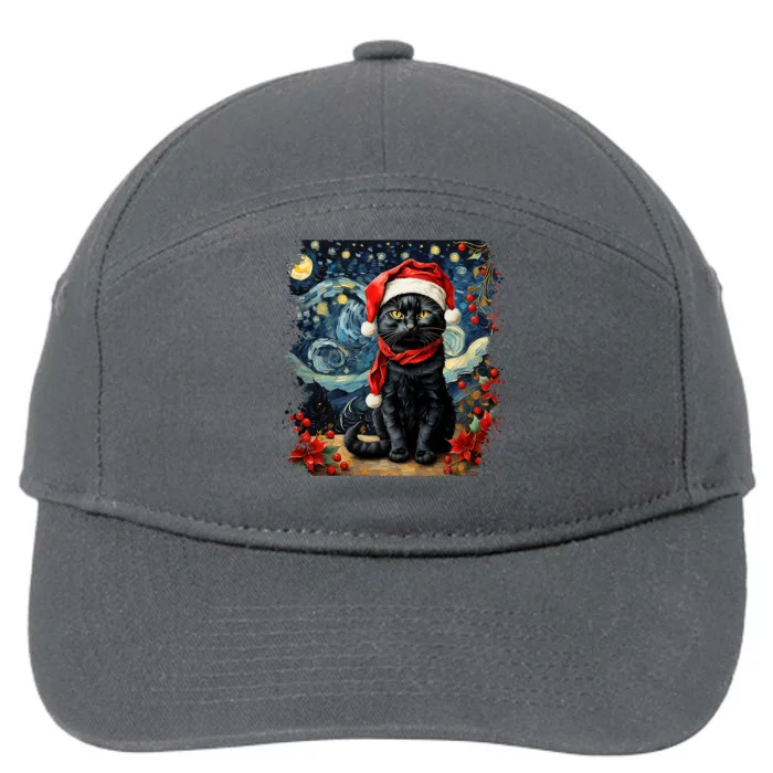 Van Gogh Starry Night Cat Funny Cat Christmas 7-Panel Snapback Hat