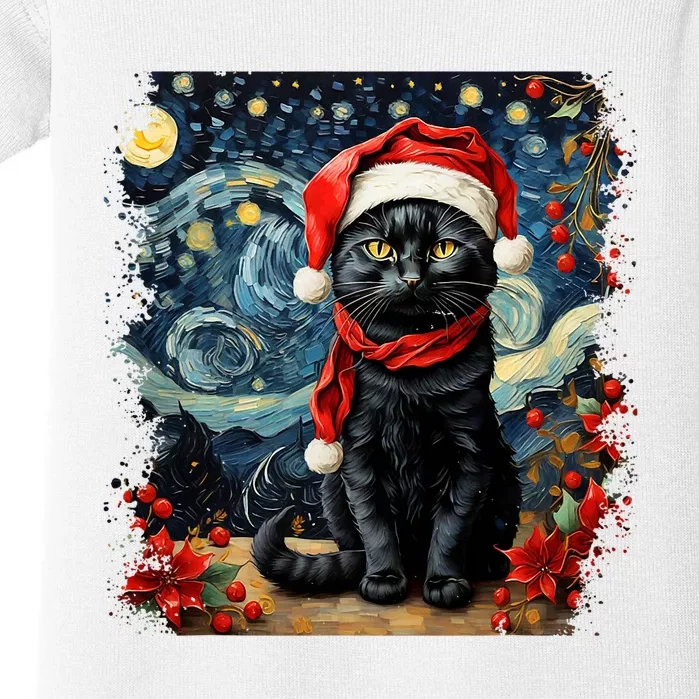 Van Gogh Starry Night Cat Funny Cat Christmas Baby Bodysuit