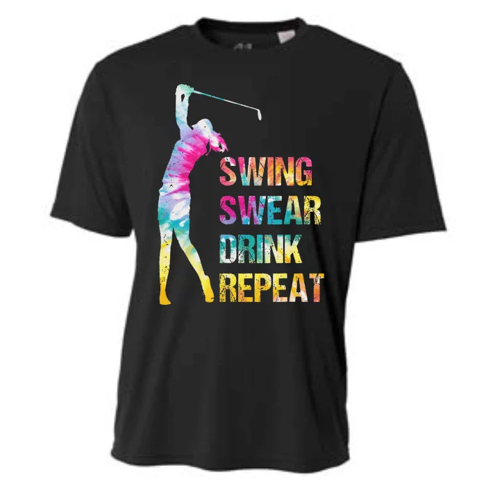 Vintage Golf Swing Swear Drink Repeat Love Golfing Golfer Cooling Performance Crew T-Shirt