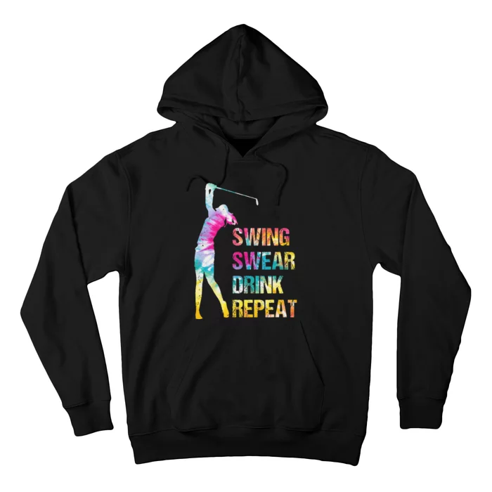 Vintage Golf Swing Swear Drink Repeat Love Golfing Golfer Hoodie