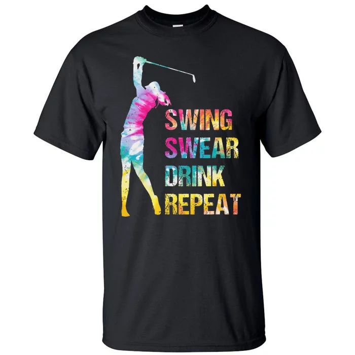 Vintage Golf Swing Swear Drink Repeat Love Golfing Golfer Tall T-Shirt