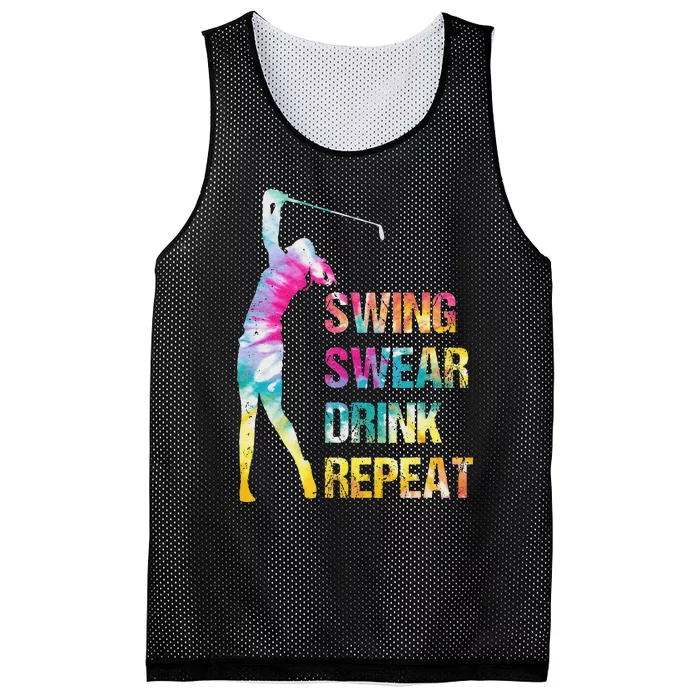 Vintage Golf Swing Swear Drink Repeat Love Golfing Golfer Mesh Reversible Basketball Jersey Tank