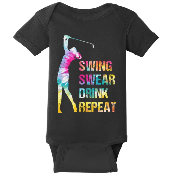 Vintage Golf Swing Swear Drink Repeat Love Golfing Golfer Baby Bodysuit