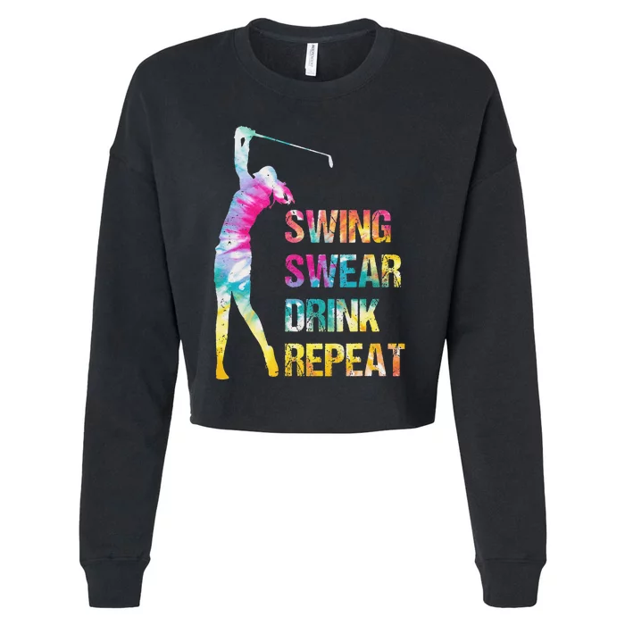 Vintage Golf Swing Swear Drink Repeat Love Golfing Golfer Cropped Pullover Crew