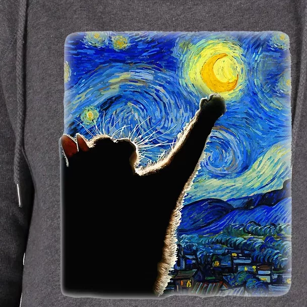 Van Gogh Starry Night Cat Womens Funnel Neck Pullover Hood