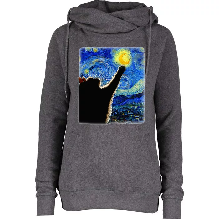 Van Gogh Starry Night Cat Womens Funnel Neck Pullover Hood