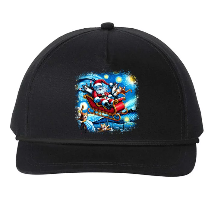 Van Gogh Starry Night Santa Christmas Cats For Everybody Cool Gift Snapback Five-Panel Rope Hat