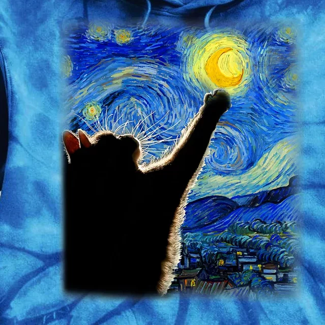 Van Gogh Starry Night Cat Tie Dye Hoodie