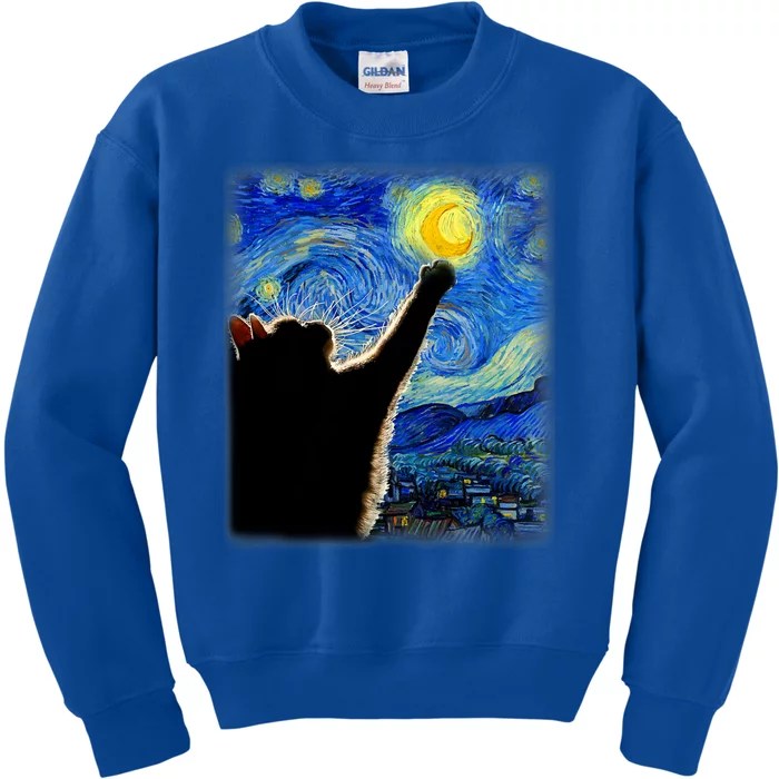 Van Gogh Starry Night Cat Kids Sweatshirt