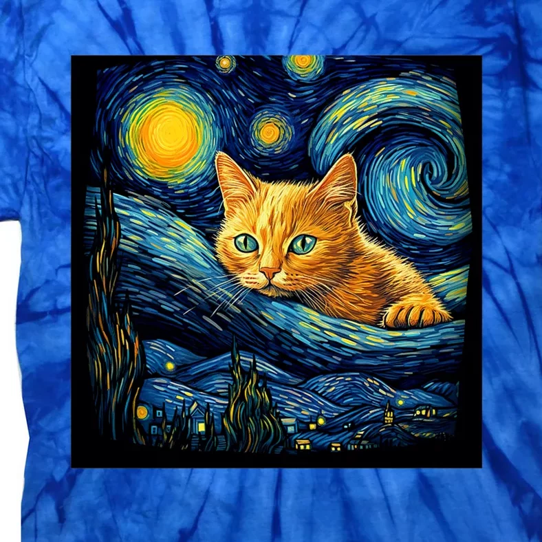 Van Gogh Starry Night Cat For Cat Lover Cat Mom And Cat Dad Tie-Dye T-Shirt