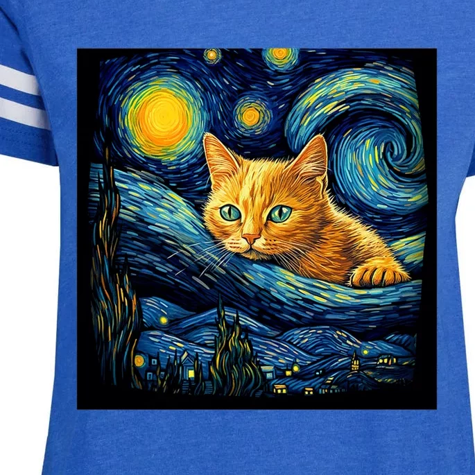 Van Gogh Starry Night Cat For Cat Lover Cat Mom And Cat Dad Enza Ladies Jersey Football T-Shirt