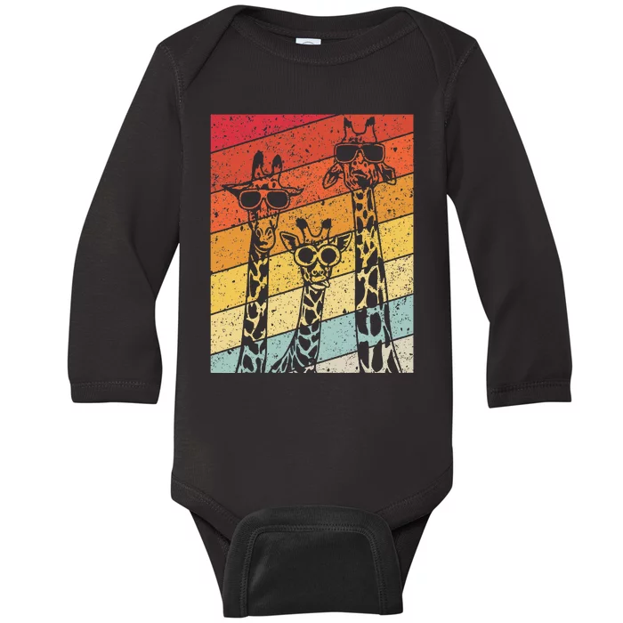 Vintage Giraffe Sunglasses Baby Long Sleeve Bodysuit