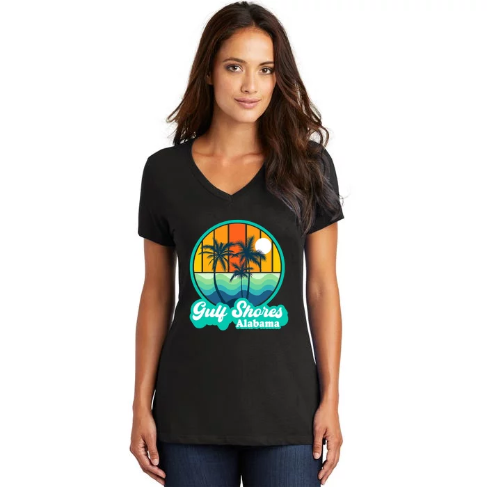 Vintage Gulf Shores Alabama Summer Vacation Beach Souvenirs Women's V-Neck T-Shirt