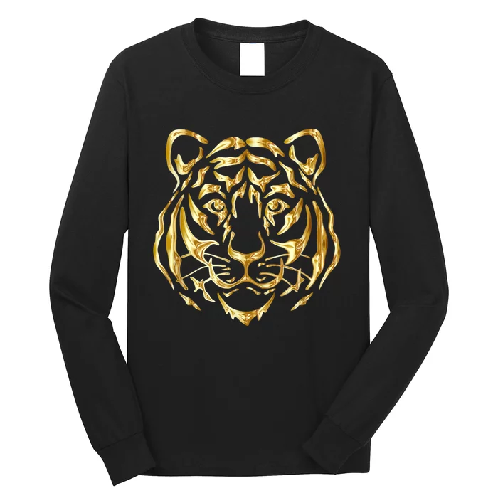 Vintage Golden Tiger Cool Face Long Sleeve Shirt