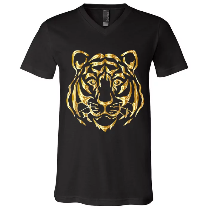 Vintage Golden Tiger Cool Face V-Neck T-Shirt