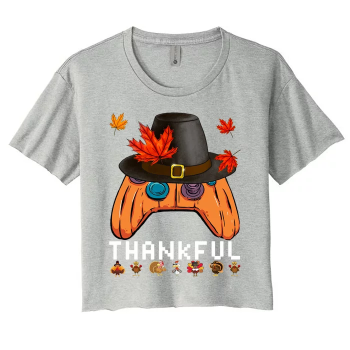 Video Game Thanksgiving Pumpkin Gamer Thankful Autumn Gaming Gift Women's Crop Top Tee