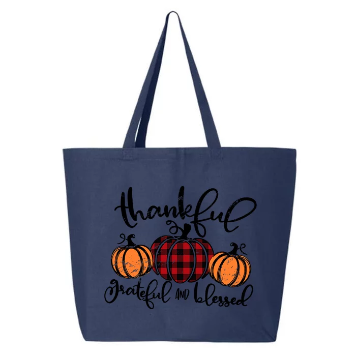 Vintage Grateful Thankful Blessed Pumpkin Fall Thanksgiving Gift 25L Jumbo Tote