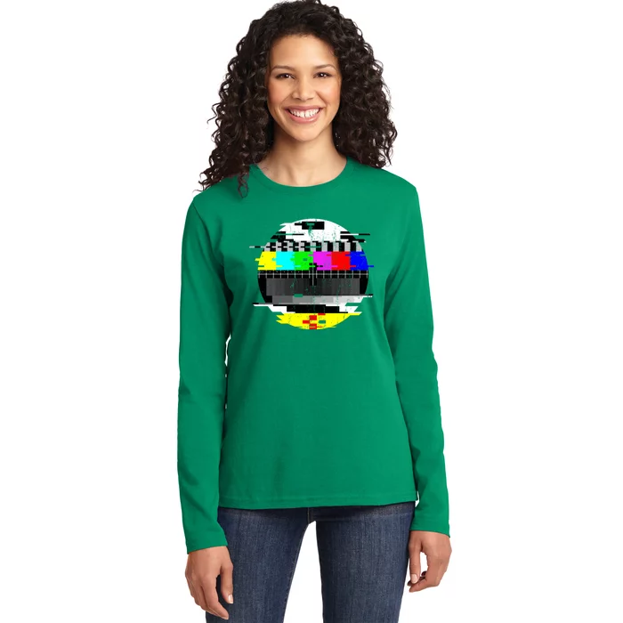 Vintage Glitched Tv Test Pattern Graphic Active Ladies Long Sleeve Shirt