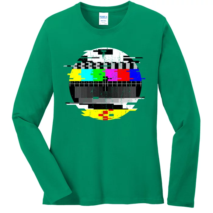 Vintage Glitched Tv Test Pattern Graphic Active Ladies Long Sleeve Shirt