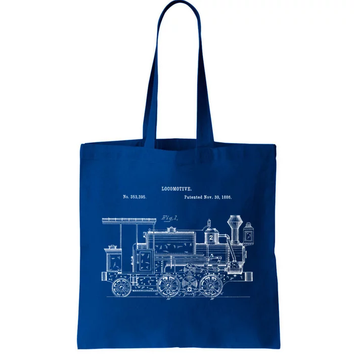 Vintage Gift Train 1886 Locomotive Blueprint Tote Bag