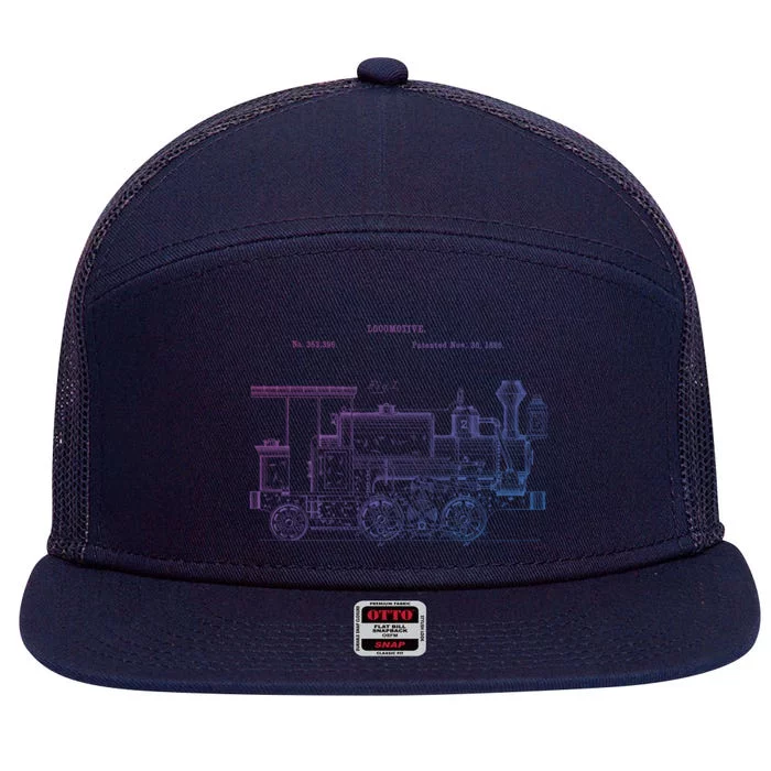 Vintage Gift Train 1886 Locomotive Blueprint 7 Panel Mesh Trucker Snapback Hat