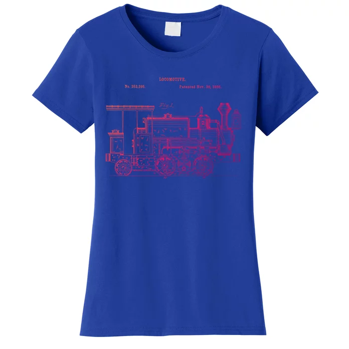 Vintage Gift Train 1886 Locomotive Blueprint Women's T-Shirt