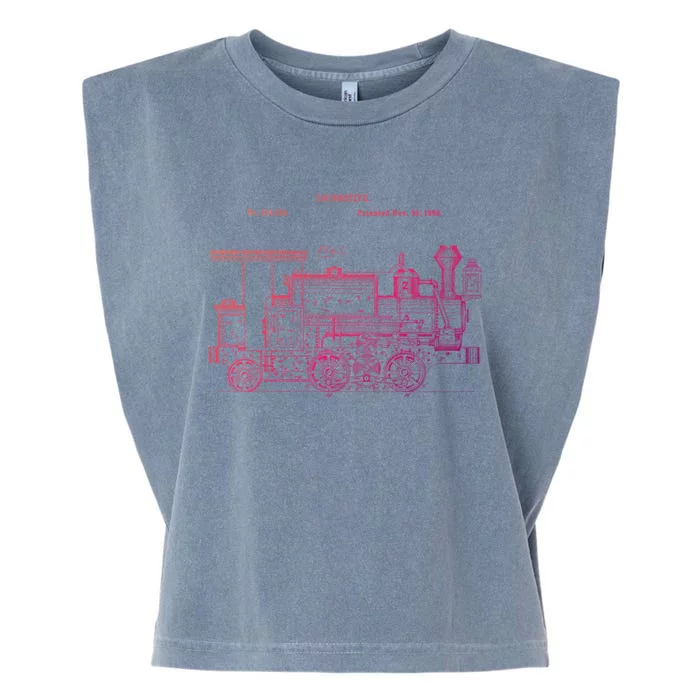 Vintage Gift Train 1886 Locomotive Blueprint Garment-Dyed Women's Muscle Tee