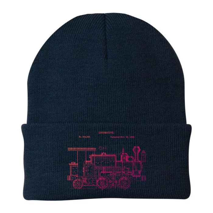 Vintage Gift Train 1886 Locomotive Blueprint Knit Cap Winter Beanie