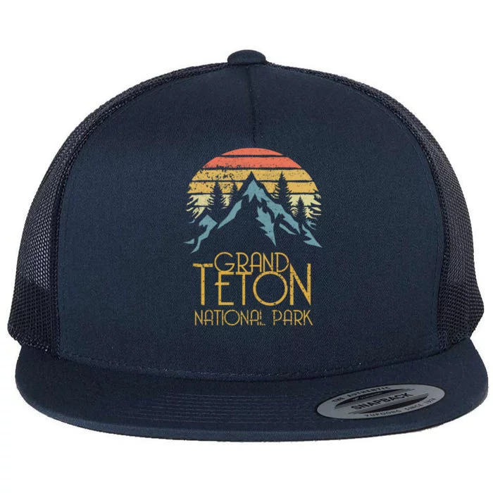 Vintage Grand Teton National Park Wyoming Retro Sweagift Flat Bill Trucker Hat