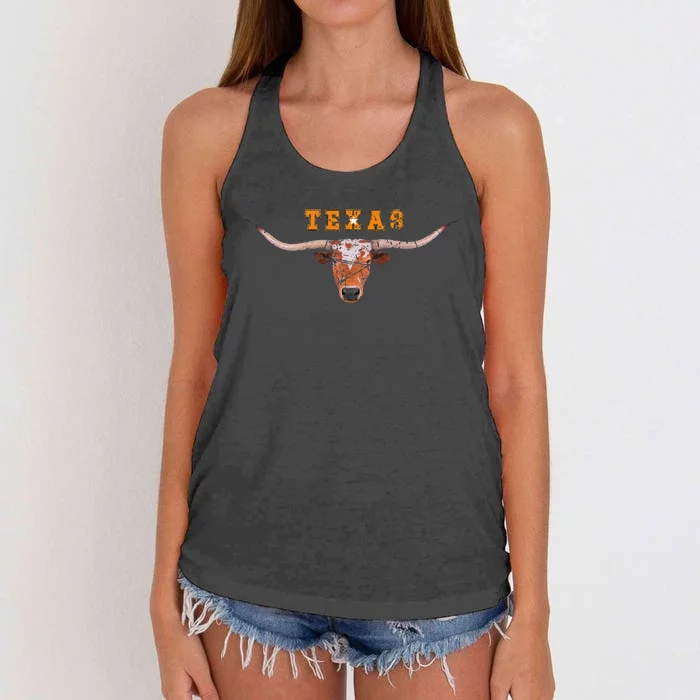 Vintage Grunge Texas Longhorn Design Women's Knotted Racerback Tank